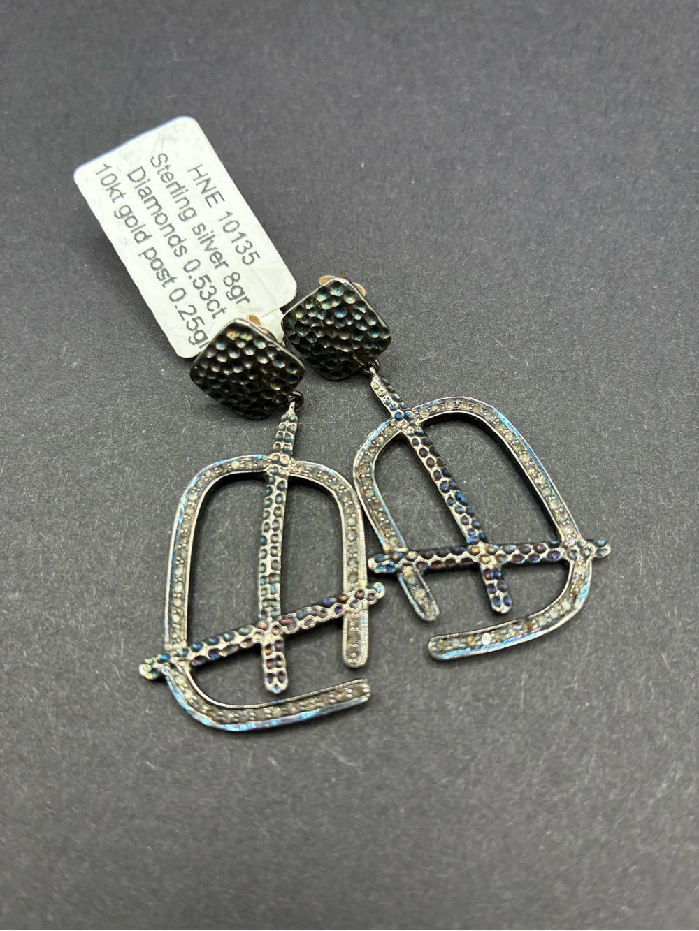 Diamond-Accented Sterling  Silver Drop Earrings - Black Rhodium